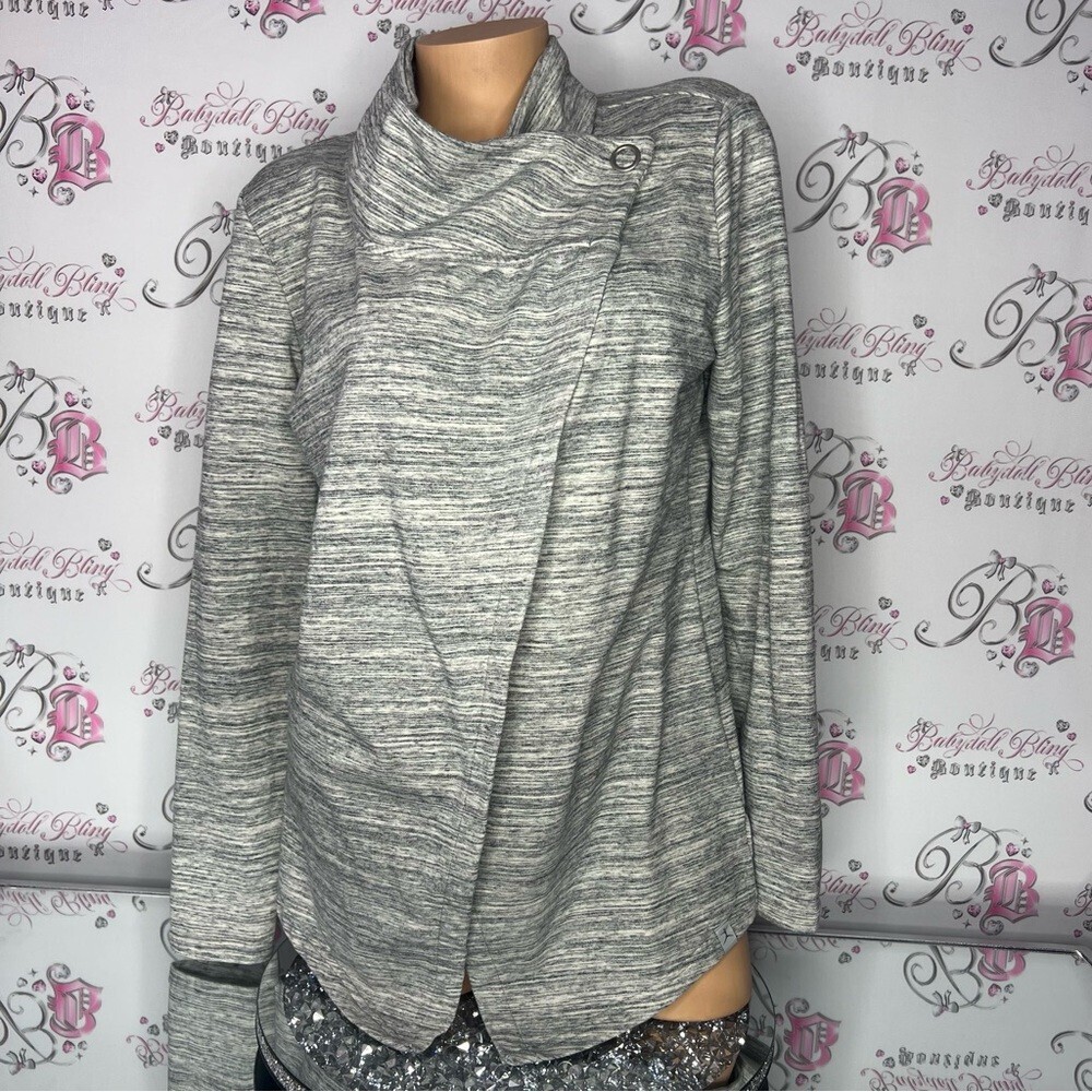 Danskin wrap cardigan sweater heathered grey black white button up versatile